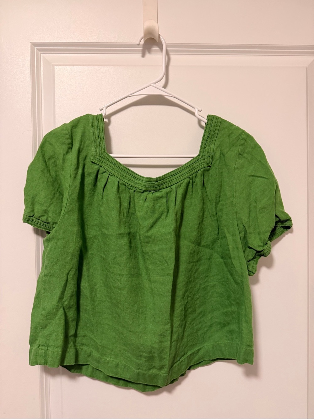 Jcrew Green Square Neck Linen Top